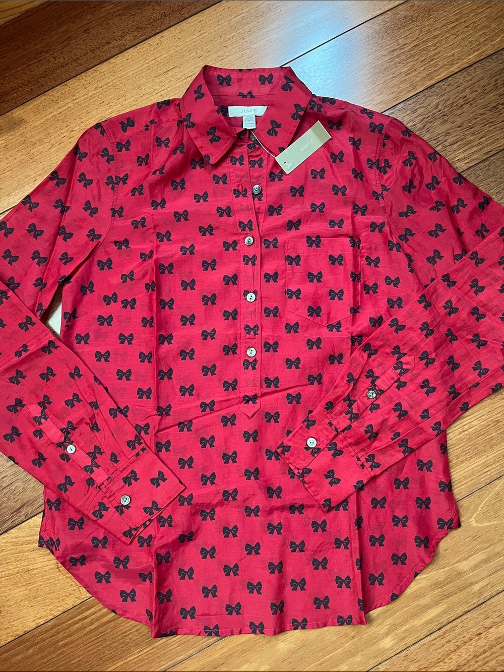 NWT J. Crew Silk Blend Bow Print Half Button Down Shirt